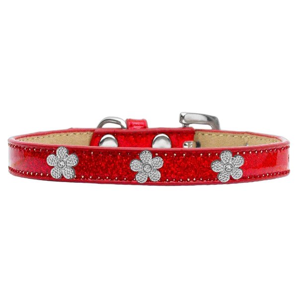 Mirage Pet Products Silver Flower Widget Dog CollarRed Ice Cream Size 10 632-1 RD10